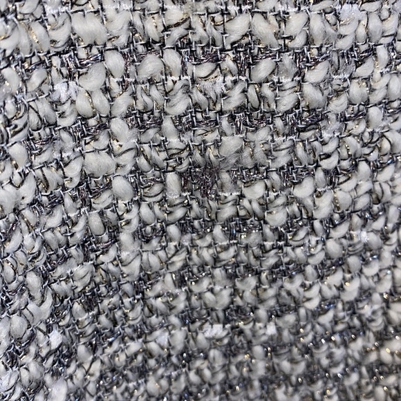 J. Crew Metallic and White Knit Tweed Fringe Velvet Trim Sheath Dress size 10p - Picture 10 of 16